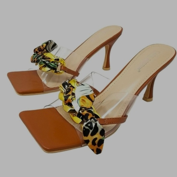 Cape Robbin Shoes - Cape Robbin Concour Transparent Square Open Toe Heel W/ Leopard Scarf Size 9